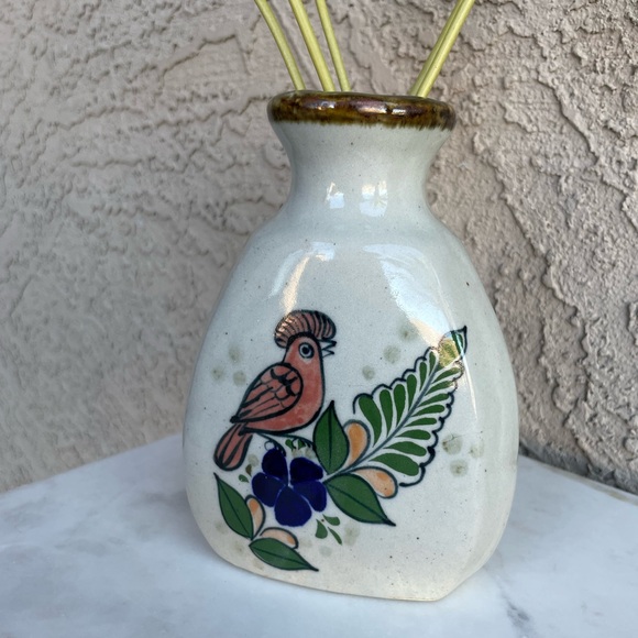 VINTAGE Tonala Stoneware Hand Painted Ceramic Folk Art Bird Vase Mexican Pottery - Picture 8 of 12